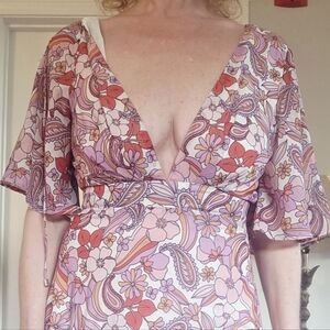 Seven Wonders Pink & Coral Floral Deep V Maxi Dress